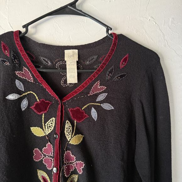 J Jill Sweater Y2k Whimsigoth Medium Petite Floral Embroidered Button‎ Cardigan - Picture 3 of 9